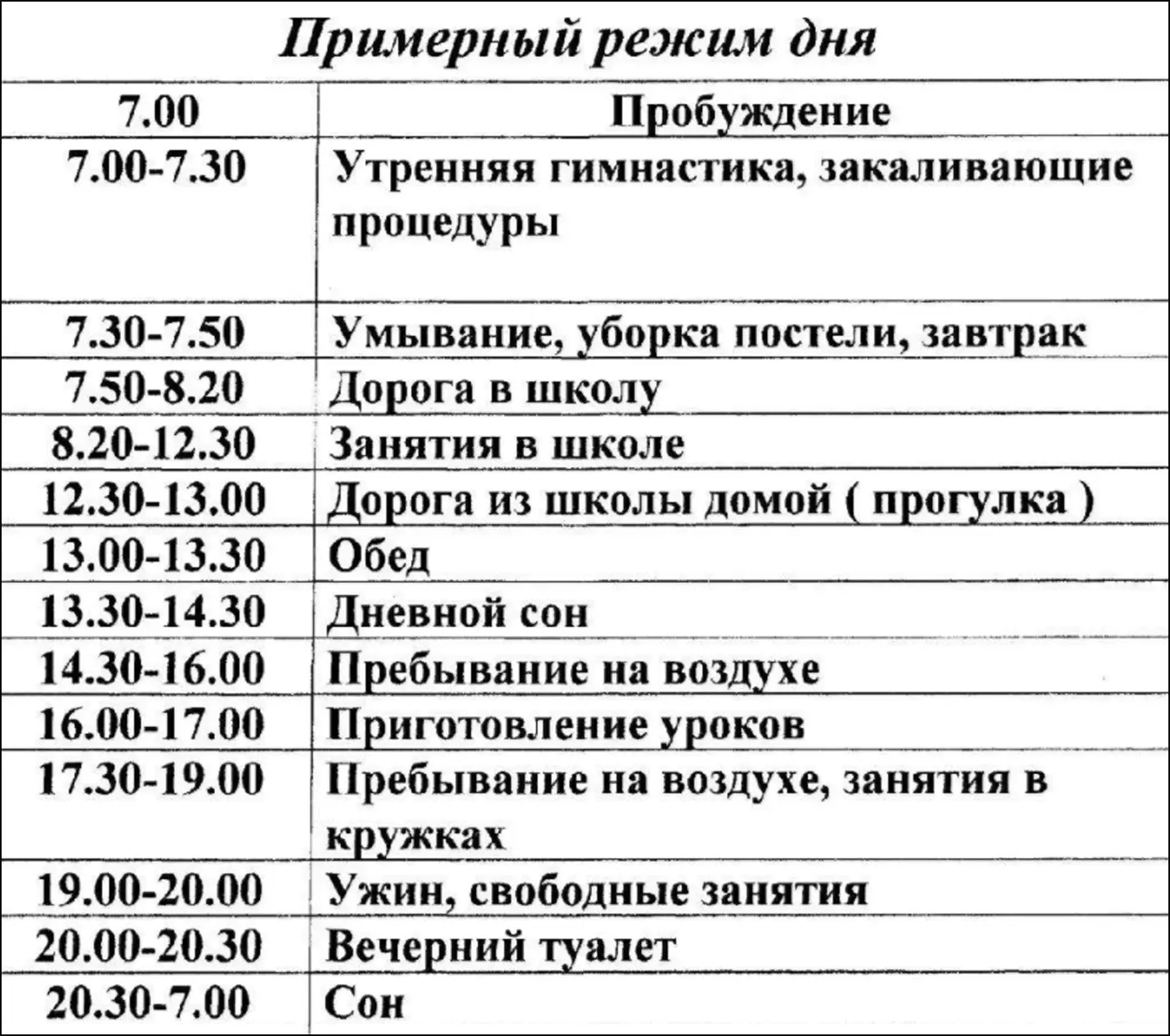 Режим ребенка 7 лет дома